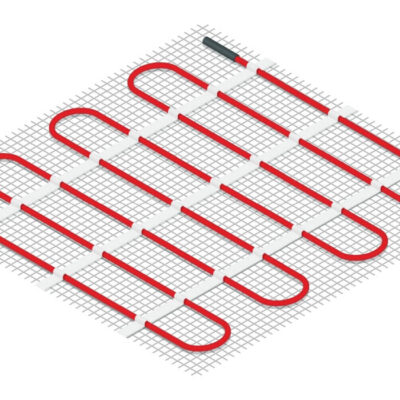 Un sistema de calefacción por suelo radiante con alfombrillas calefactoras visibles.
