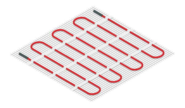 Un sistema de calefacción por suelo radiante con alfombrillas calefactoras visibles.