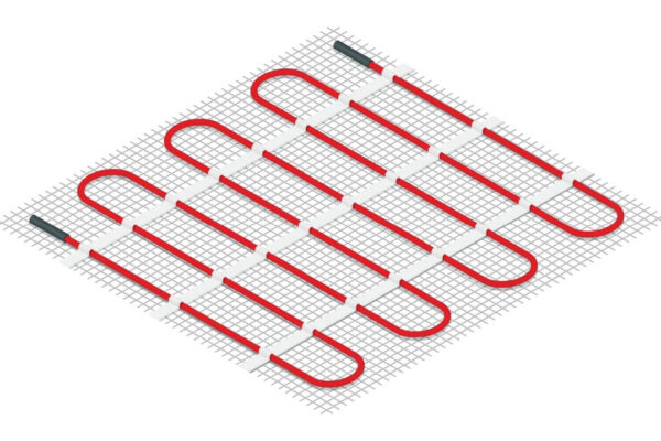 Un sistema de calefacción por suelo radiante con alfombrillas calefactoras visibles.