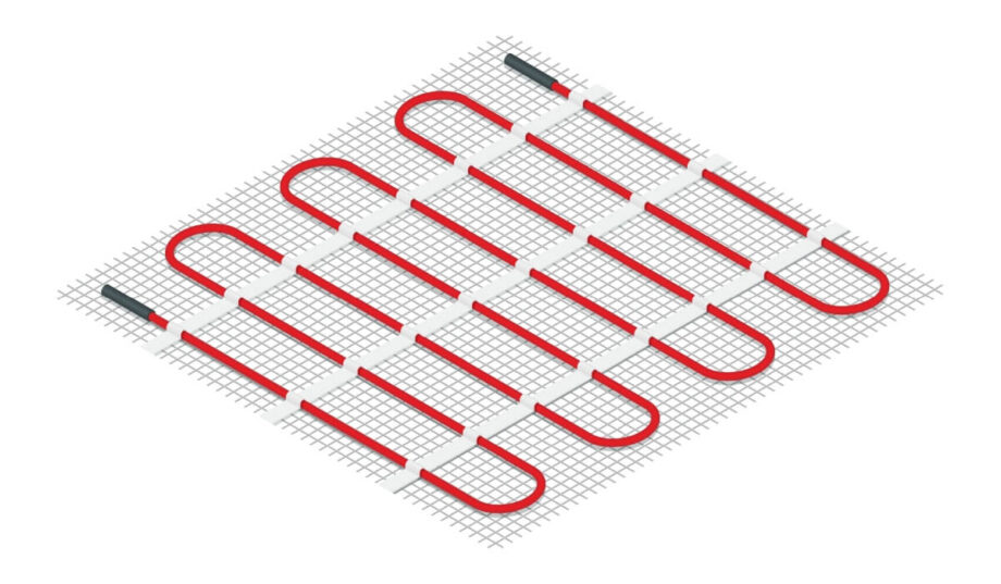 Un sistema de calefacción por suelo radiante con alfombrillas calefactoras visibles.